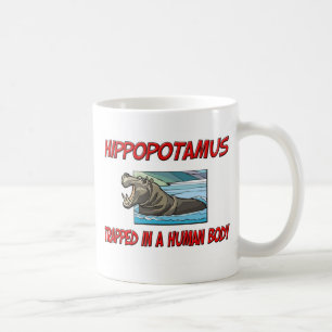 Flodhäst som fångas i en människokropp kaffemugg