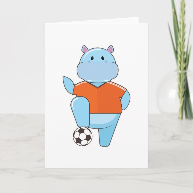 Flodhäst som fotbollsspelare med fotboll kort (Framsida)