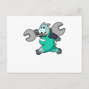 Flodhäst som mekaniker med skiftnyckel vykort