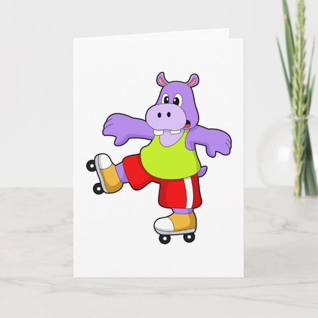 Flodhäst som Skridskoåkare med Inlines Kort (Framsida)