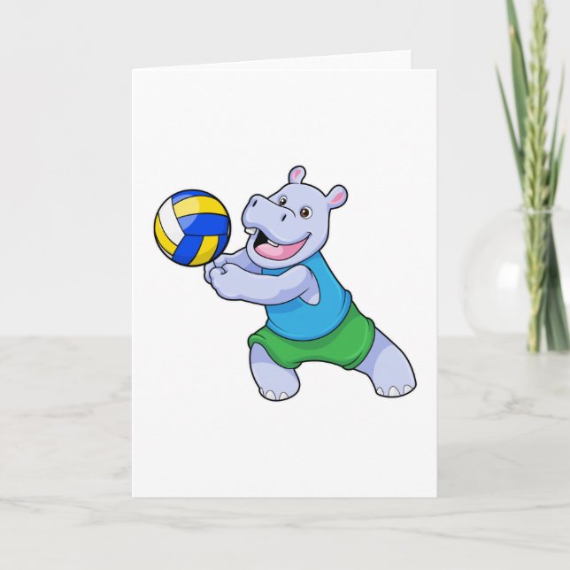 Flodhäst som volleybollspelare med volleyboll kort (Framsida)