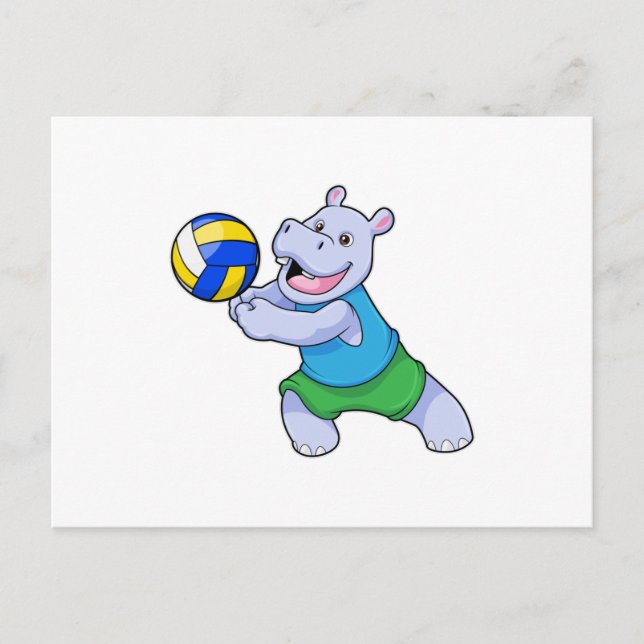 Flodhäst som volleybollspelare med volleyboll vykort (Framsida)