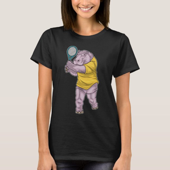 Flodhäst Tennis Tennisracket T Shirt (Framsida)