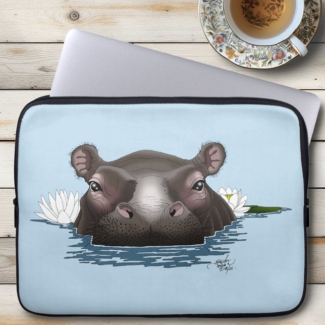 Flodhäst Vit Lotus Blå Laptop Fodral (Skapare uppladdad)