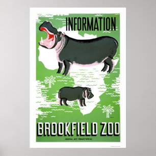 FlodhästBrookfield Zoo 1938 WPA Poster