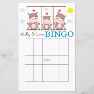 Flodhästs baby shower bingo-kort