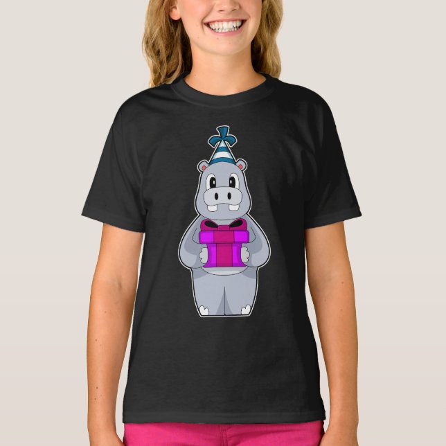 Flodhästs födelsedagsfest hatt t shirt (Framsida)