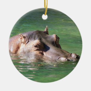 Flodhästsimning på ytan julgransprydnad keramik