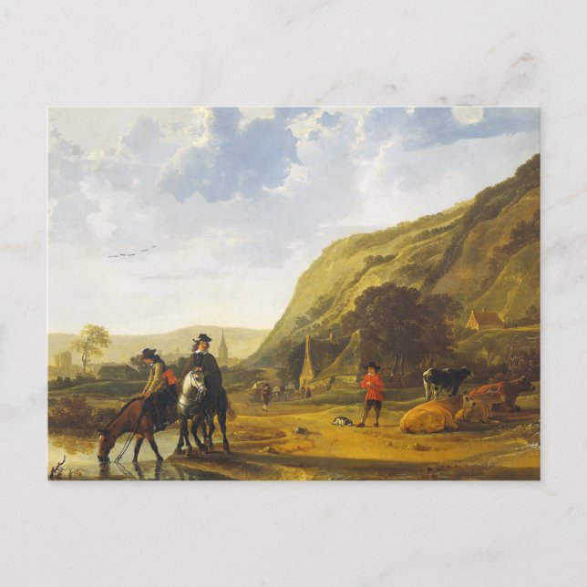 Flodlandskap med ryttare Aelbert Cuyp Vykort (Framsida)