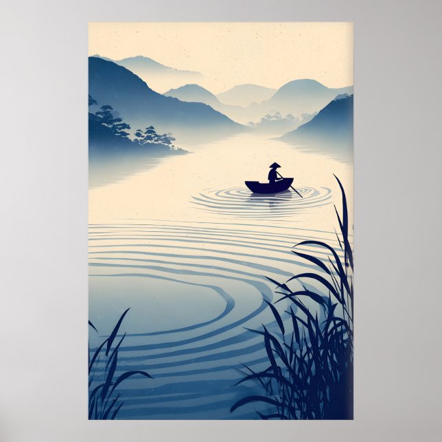 Flodlandskapsväggkonst Minimalistisk båt och Poster (Framsidan)