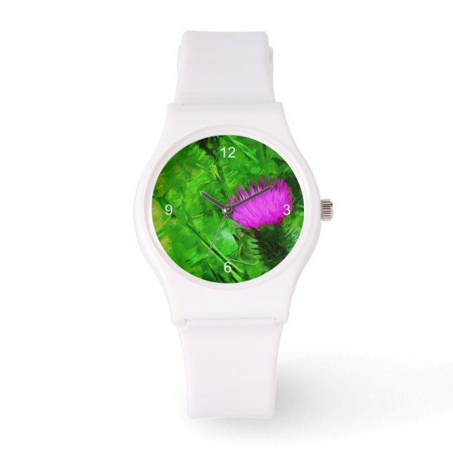 Flodmans Thistle Lila Wildblomme Abstrakt Armbandsur (Framsida)