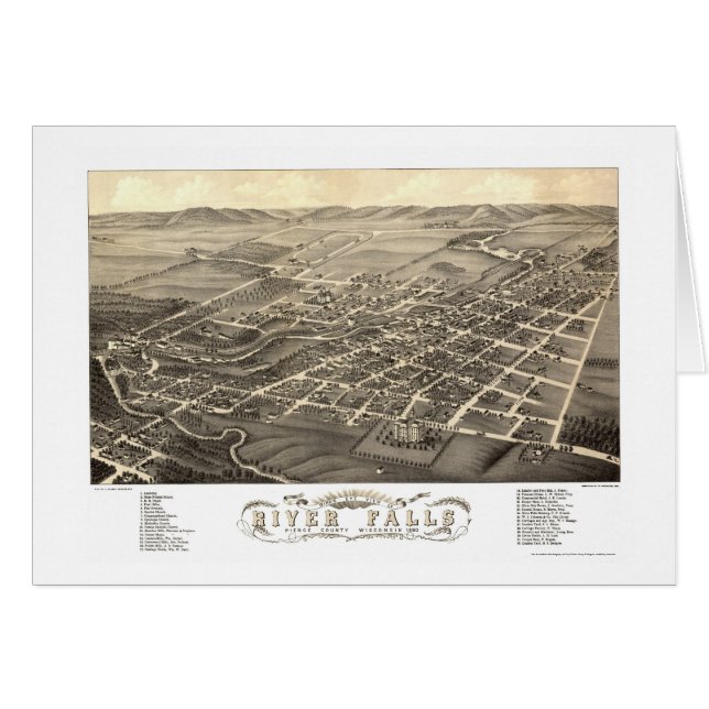 Flodnedgångar, panorama- karta för WI - 1880 Hälsningskort (Framsidan Horizontal)