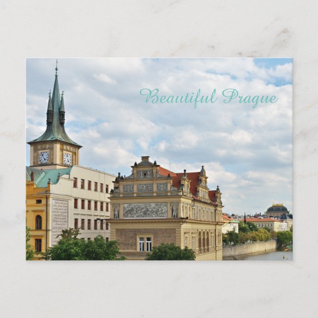 Flodssida av Prag Tjeckien Vykort (Framsida)