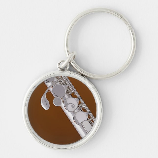 Flöjt eller Flutist Keychain Rund Silverfärgad Nyckelring (Framsidan)