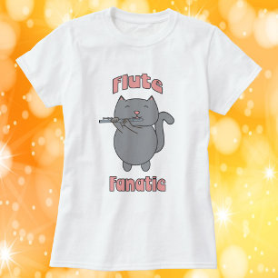 Flöjt Fantastisk Grå Katt Rosa T Shirt