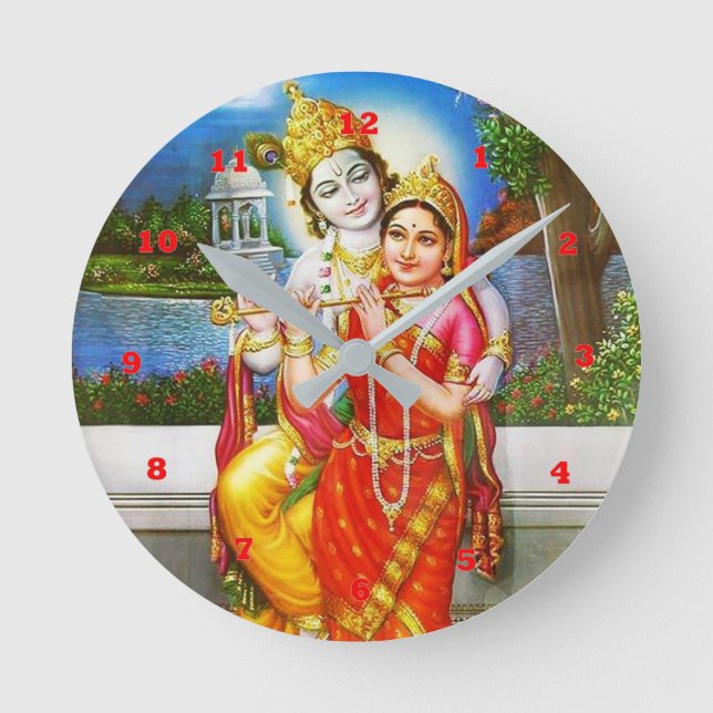 Flöjten för RADHA Krishna instrumenterar Rund Klocka (Framsida)
