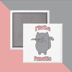 Flöjtfanatiker Rosa Grå Katt Magnet