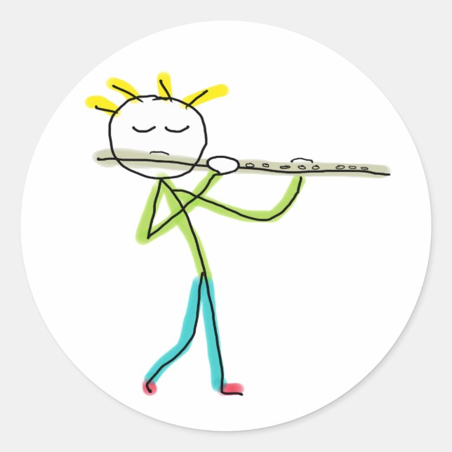 Flöjtspelande Stickman Runt Klistermärke (Framsida)