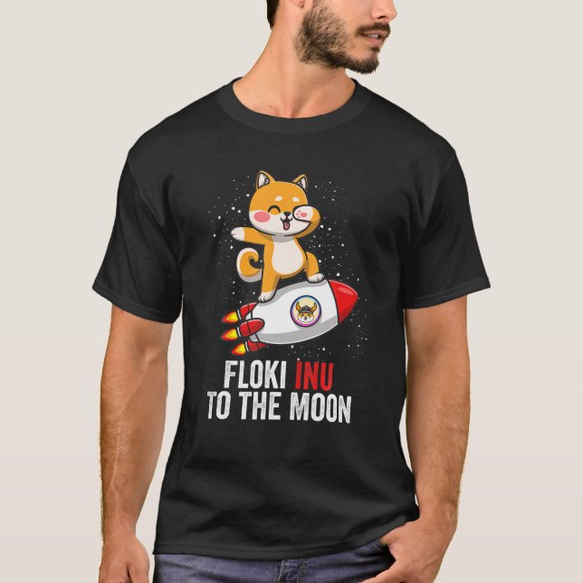 Floki Inu till Måne Coola Floki Inu Coin Astronau T Shirt (Framsida)