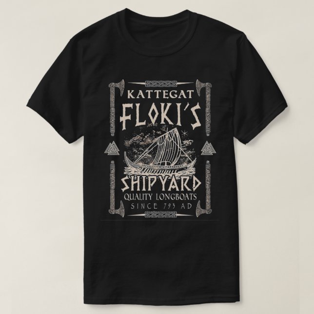 Flokis Shipyard Kattegat Viking Frakt Valknut Gift T Shirt (Design framsida)