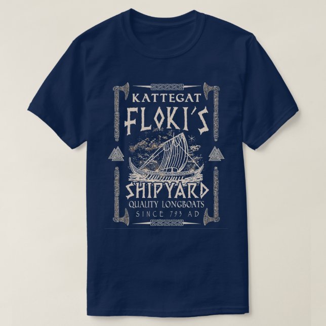 Flokis Shipyard Kattegat Viking Frakt Valknut Gift T Shirt (Design framsida)