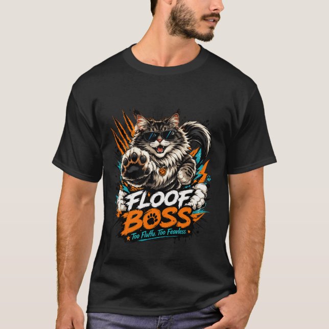 Floof Boss Rolig Fluffig Katt T-Shirt | Coola Solg (Framsida)