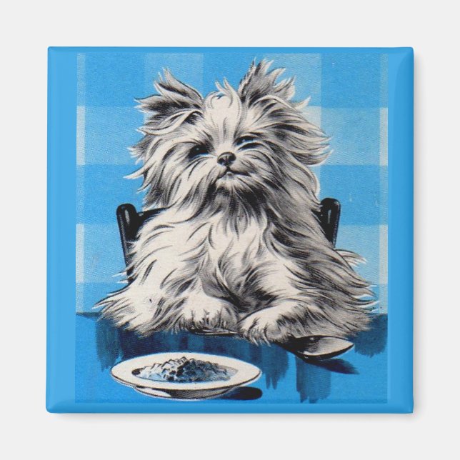 floofy hund som äter vid bord magnet (Framsidan)