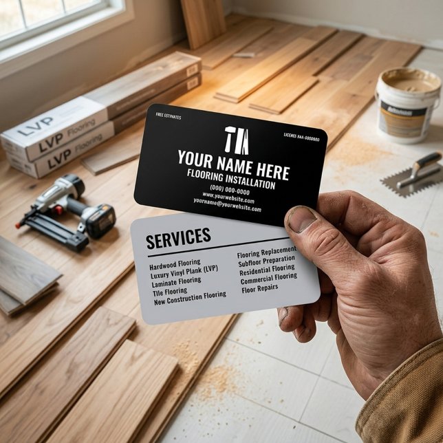 Flooring Installation Modern Black and Silver Visitkort (Skapare uppladdad)