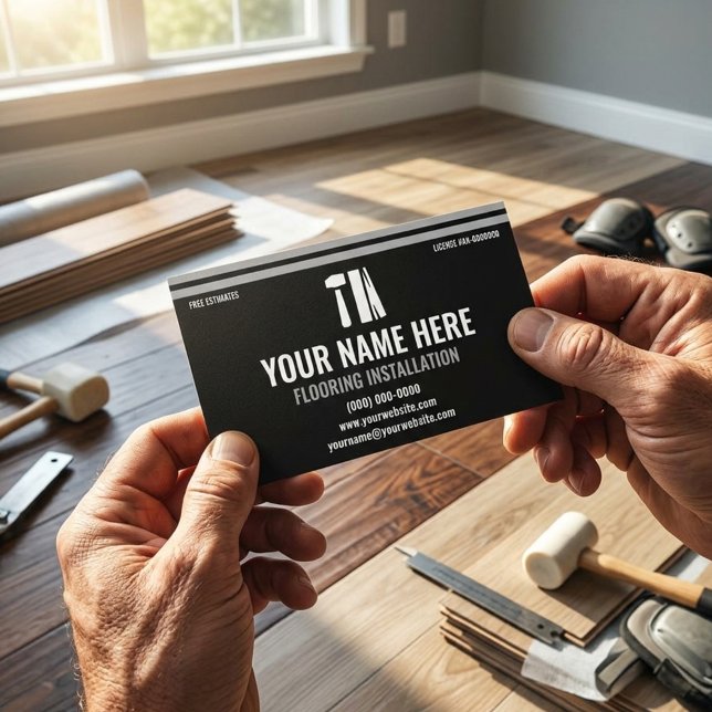Flooring Installation Professional Black & Silver Visitkort (Skapare uppladdad)