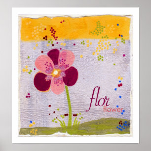 flor: blommatvåspråkig persontryck poster