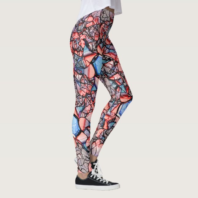 Flor virtuell entalhada nas cores azul e salmão leggings (Höger)