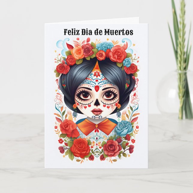 🌹 Flor y Calavera: heder åt Dia de Muertos 🌹 Helgkort (Framsida)