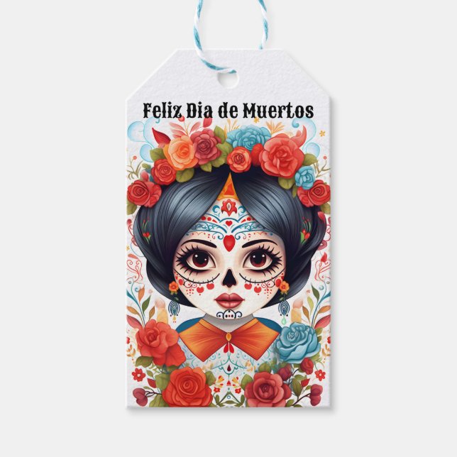 🌹 Flor y Calavera: heder åt Dia de Muertos 🌹 Presentetikett (Framsidan)