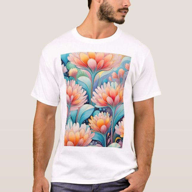 Flora 4 Blommigt Pastel T Shirt (Framsida)