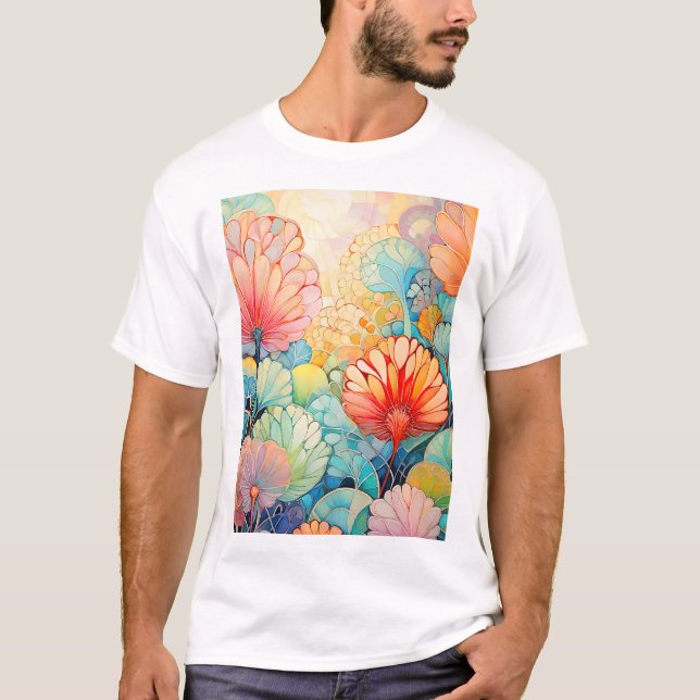 Flora 5 Blommigt Pastel T Shirt (Framsida)