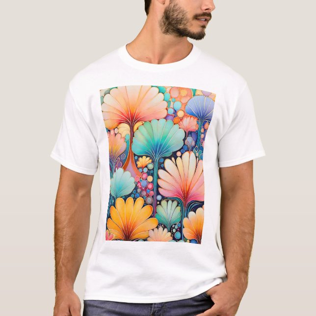Flora 6 Blommigt Pastel T Shirt (Framsida)