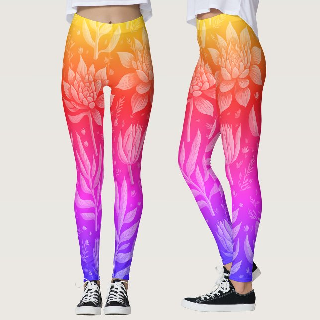 Flora av Gult för Rosa coola Gradient Garden Succu Leggings (Skapare uppladdad)