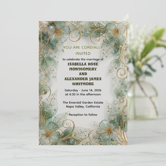 Flora Botanical Elegant Garden Wedding Invitation Inbjudningar (Stående Fram)