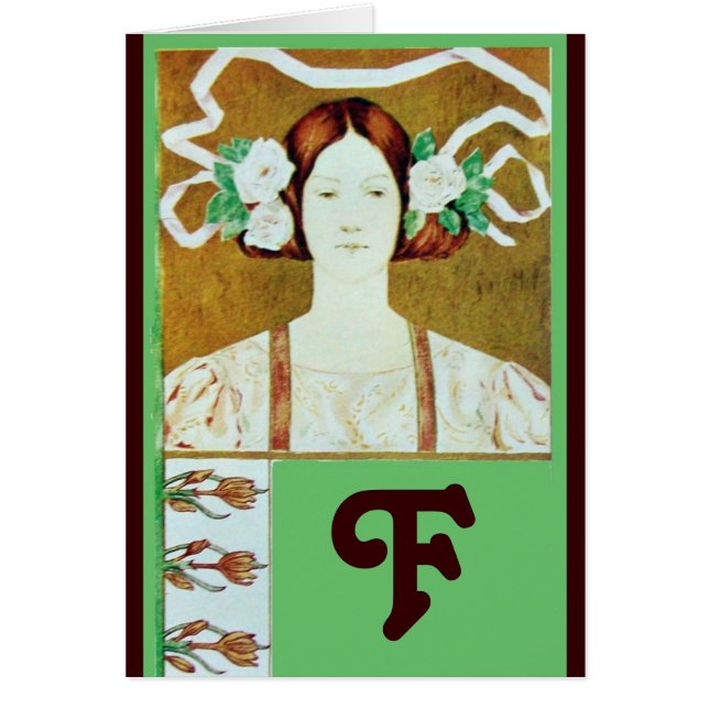 FLORA/ DAM MED VITA ROSOR MONOGRAM HÄLSNINGSKORT (Framsidan)