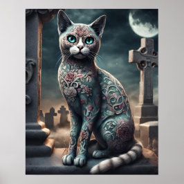 "Flora" Day of the dead Cat, Dia de Los Muertos Poster