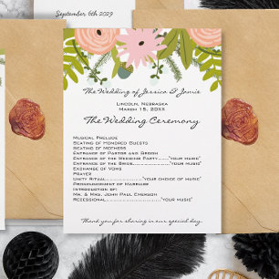Flora & Fauna Ferns Ro Acorns Twigs Bröllop Program