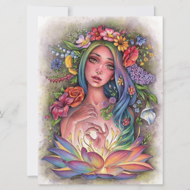 Flora Goddess Fairy Fantasy Flowers Woman Art Card (Framsida)