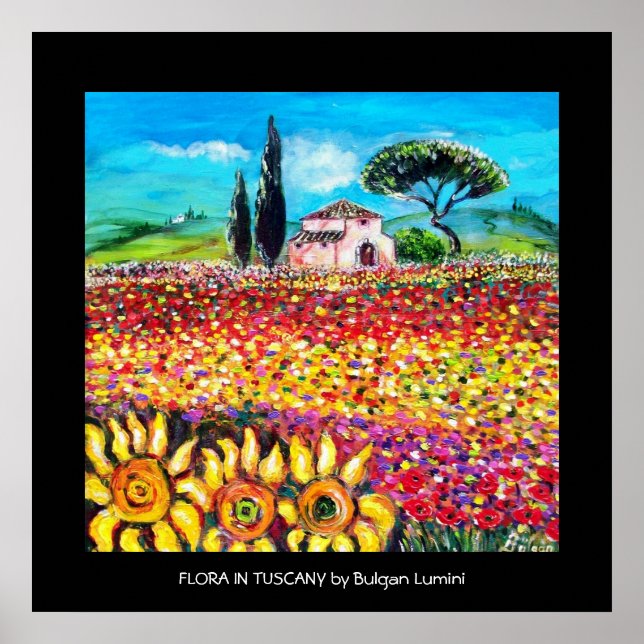 FLORA I TUSCANY/ Fält ,Poppies och solblommor Poster (Framsidan)