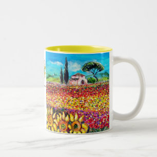 FLORA I TUSCANY/ Fält ,Poppies och solblommor Två-Tonad Mugg