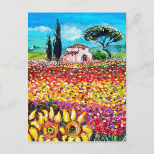 FLORA I TUSCANY/ Fält ,Poppies och solblommor Vykort
