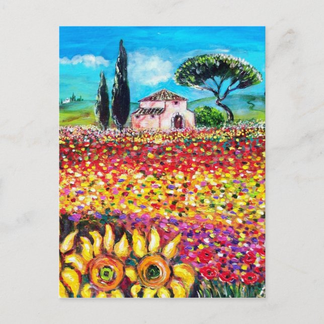 FLORA I TUSCANY/ Fält ,Poppies och solblommor Vykort (Framsida)