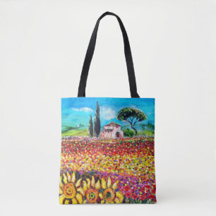 FLORA I TUSCANY LANDSCAPE Poppies and Sunwers Tygkasse