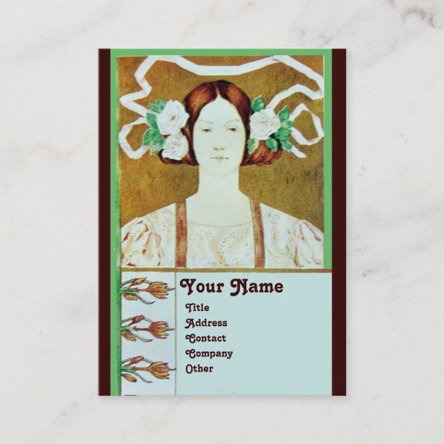 FLORA/LADY WITH WHITE ROSES MONOGRAM VISITKORT (Framsida)