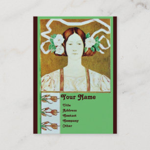 FLORA/LADY WITH WHITE ROSES MONOGRAM VISITKORT
