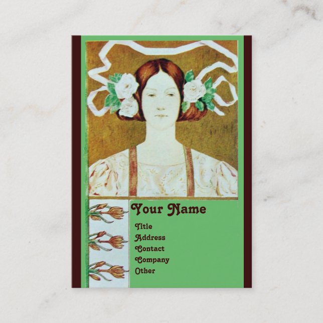 FLORA/LADY WITH WHITE ROSES MONOGRAM VISITKORT (Framsida)